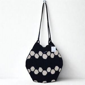 J. Crew Crochet Shoulder Bag • NEW! Black & Cream Honeycomb Hexagon Boho Bag